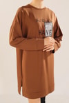 Kahve Yazı Baskılı Sweat 3437
