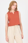 Kiremit V Yaka Kolsuz Crop Bluz 8027