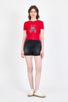 Kırmızı Ayıcık Baskılı Leopar Detaylı Slim Fit Crop Tişört 0549