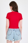 Kırmızı Bisiklet Yaka Taş İşleme Detaylı Slim Fit Crop Tişört 1149