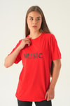 Kırmızı Music Baskı Oversize Tişört 1717