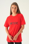 Kırmızı Music Baskı Oversize Tişört 1717