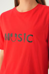 Kırmızı Music Baskı Oversize Tişört 1717