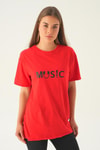 Kırmızı Music Baskı Oversize Tişört 1717