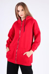 Kırmızı Oversize Uzun Fermuarlı Sweat 8124M