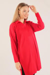Kırmızı Polo Yaka Fitilli Kazak 23214