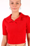 Kırmızı Polo Yaka Fitilli Kazak 24162