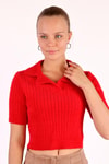 Kırmızı Polo Yaka Fitilli Kazak 24162