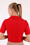 Kırmızı Polo Yaka Fitilli Kazak 24162
