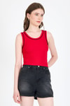 Kırmızı Şerit Detaylı Örme Crop Atlet 1049