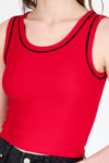 Kırmızı Şerit Detaylı Örme Crop Atlet 1049
