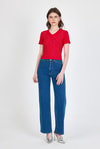 Kırmızı Taş İşleme Detaylı V Yaka Slim Fit Tişört 0949