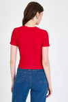 Kırmızı Taş İşleme Detaylı V Yaka Slim Fit Tişört 0949