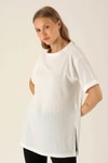 Kol Katlama Oversize Bayan Bluz - 6834A Beyaz