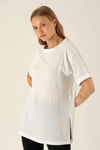 Kol Katlama Oversize Bayan Bluz - 6834A Beyaz