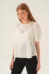 Krem Bisiklet Yaka Bluz 4106