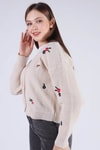 Krem Çiçekli Kısa Hırka 384