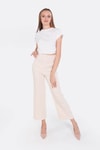 Krem Geniş Paça Triko Pantolon 3028