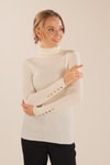 Krem Kol Düğme Detay Fitilli Kazak 006