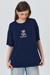 Laci Ayıcık Baskılı Bisiklet Yaka Oversize Tişört 5530