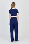 Laci Düğmeli Crop Bluz & Şeritli Palazzo Pantolon Takım 2214