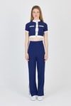 Laci Düğmeli Crop Bluz & Şeritli Palazzo Pantolon Takım 2214