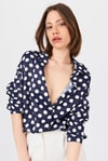 Laci Puantiye Desen Oversize Saten Gömlek 9411