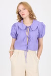 Lila Bağlama Detaylı Bebe Yaka Crop Bluz 8064