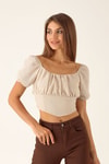 Madonna Yaka Keten Bluz - 10414 Taş