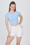 Mavi Bisiklet Yaka Pamuklu Slim Fit Crop Tişört 9199M