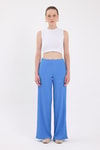 Mavi Bol Paça Bel Lastikli Bürümcük Kumaş Pantolon 2466