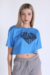 Mavi Caramel Baskı Crop Tişört 5164