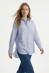 Mavi Çizgili Oversize Gömlek 5460