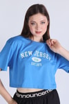 Mavi New Jersey Baskı Crop Tişört 5162