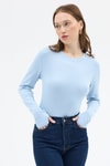 Mavi Premium/Viskoz Yumuşak Kumaşlı Parmak Geçmeli Crop Bluz 8162A