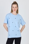 Mavi Yazı Baskılı %100 Pamuk Oversize Tişört 2150-18M