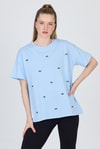 Mavi Yazı Baskılı %100 Pamuk Oversize Tişört 2150-18M