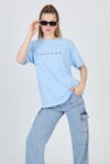 Mavi Yazı Baskılı %100 Pamuk Oversize Tişört 2150-3M