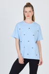 Mavi Yazı Baskılı %100 Pamuk Oversize Tişört 2150-18M
