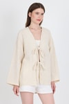 Natural Keten Görünümlü %100 Pamuk Bağlamalı Kimono 4818A