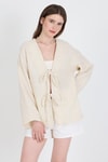 Natural Keten Görünümlü %100 Pamuk Bağlamalı Kimono 4818A
