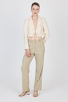 Natural Keten Görünümlü %100 Pamuk Bağlama Detaylı Crop Blazer Ceket 7070