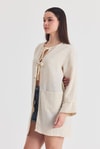 Natural Yaka Örgü Trim Detaylı Bağcıklı Kimono 4411A