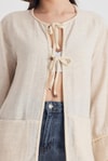 Natural Yaka Örgü Trim Detaylı Bağcıklı Kimono 4411A