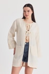 Natural Yaka Örgü Trim Detaylı Bağcıklı Kimono 4411A