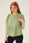 Olive Yeşili Bisiklet Yaka Bluz 4106