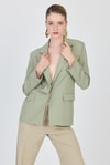 Olive Yeşili Keten Görünümlü %100 Pamuk Astarlı Blazer Ceket 6023-3