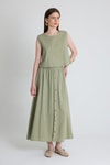 Olive Yeşili Keten Görünümlü %100 Pamuk Kolsuz Crop Bluz 3419-1