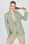 Olive Yeşili Keten Görünümlü %100 Pamuk Astarlı Blazer Ceket 6023-3