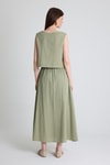 Olive Yeşili Keten Görünümlü %100 Pamuk Kolsuz Crop Bluz 3419-1